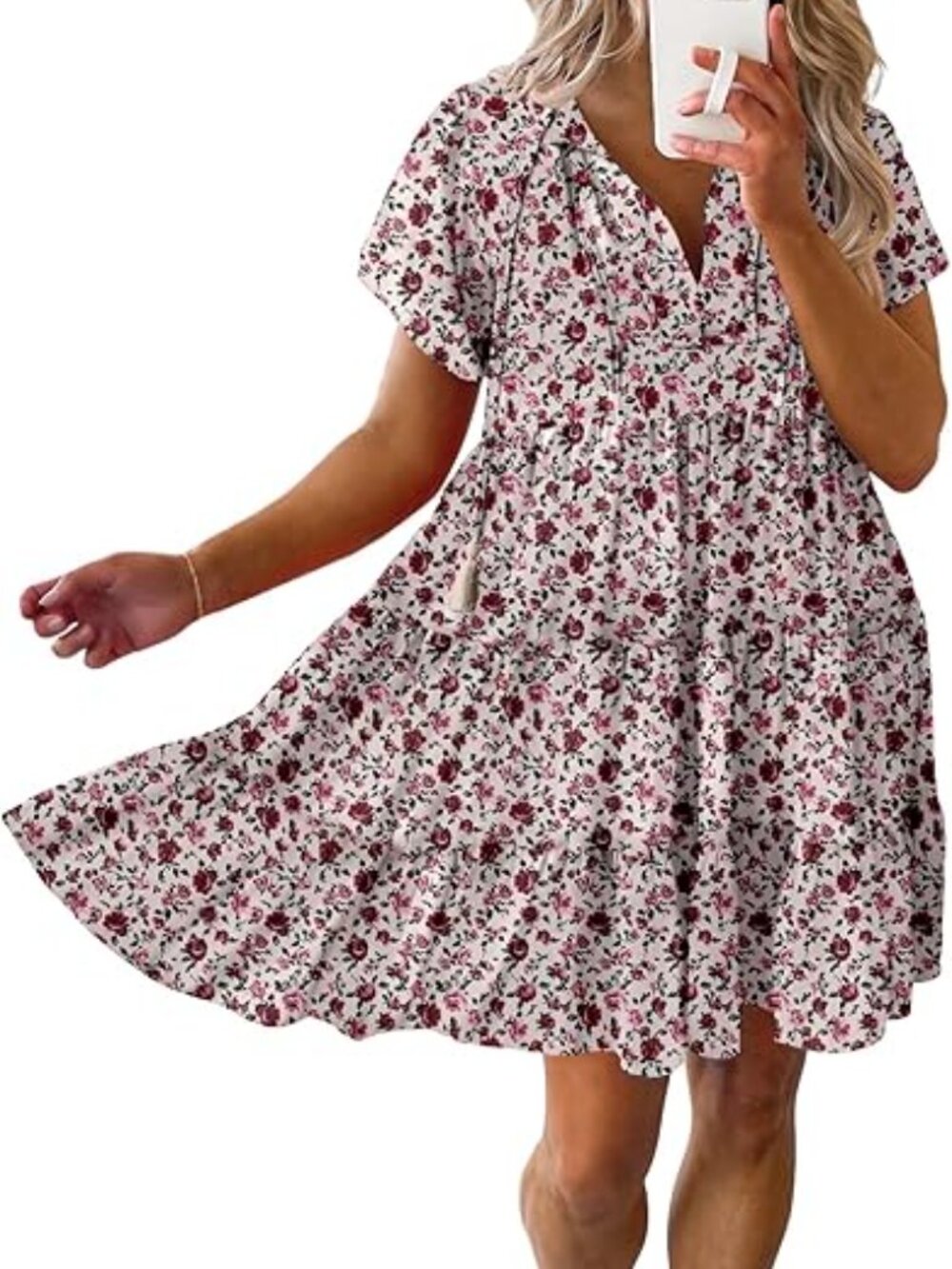 Dokotoo Summer Casual Boho Floral V Neck Short Sleeve Sundress Women's Large